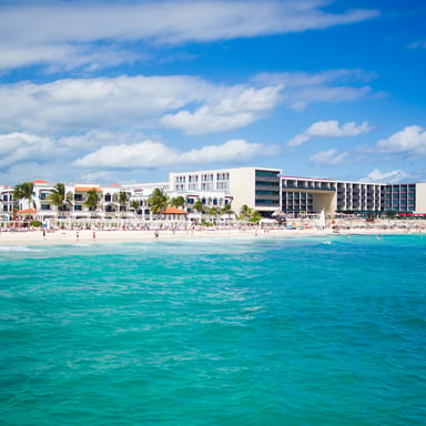 Turquoise Caribbean water and beachfront in Playa del Carmen, Mexico