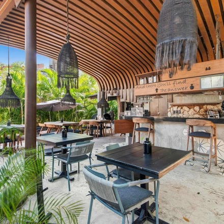 Playa del Carmen living area with tropical garden view